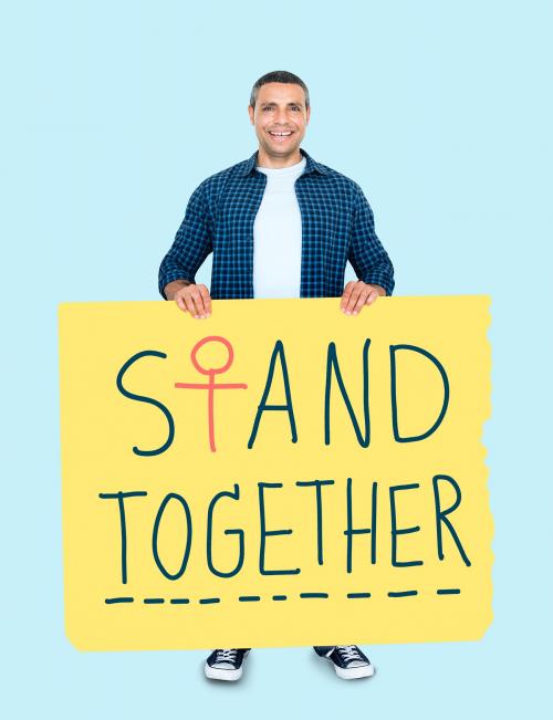 Man holding a stand together sign - 470060