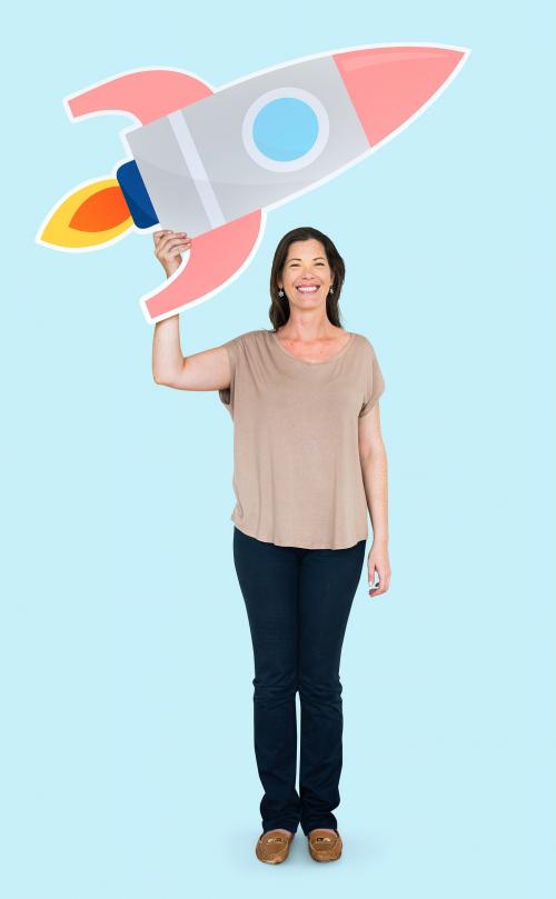 Woman holding a rocket icon - 470089