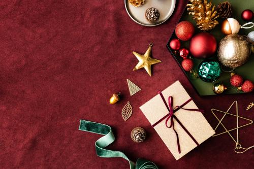 Christmas ornaments on a red background - 1231291