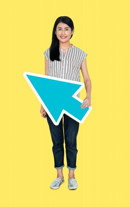 Woman holding a blue arrow cursor - 470187