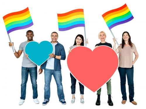 People holding rainbow flags for supporting LGBT - 470286