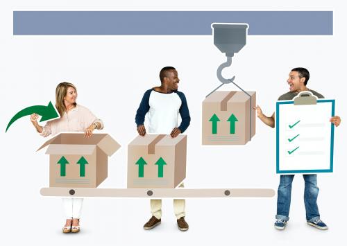 Happy diverse people in a logistics manufacturing process - 468264