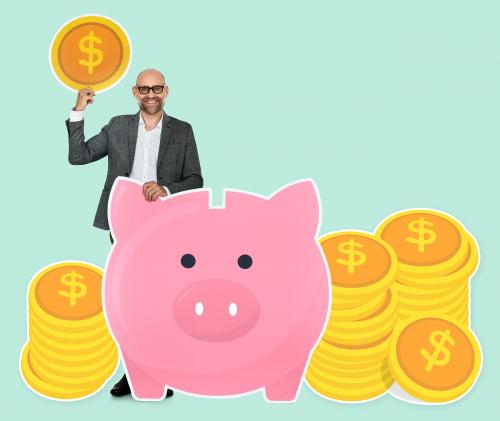 Businessman saving money in a piggy bank - 468371