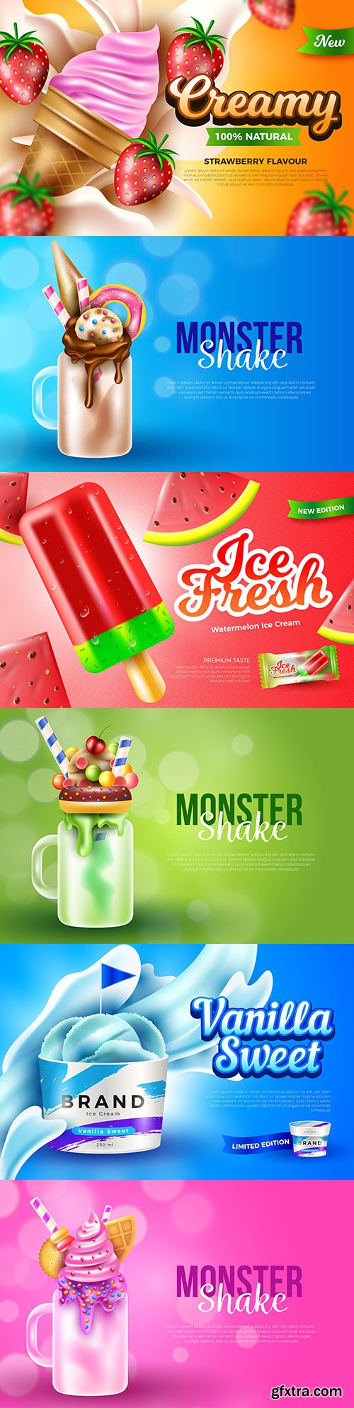 Ice cream and monster shake poster advertising design
