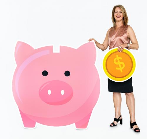 Woman saving money in a piggy bank - 468446