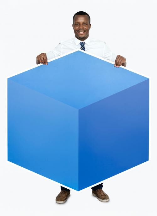 Businessman with a big blue cube - 468453