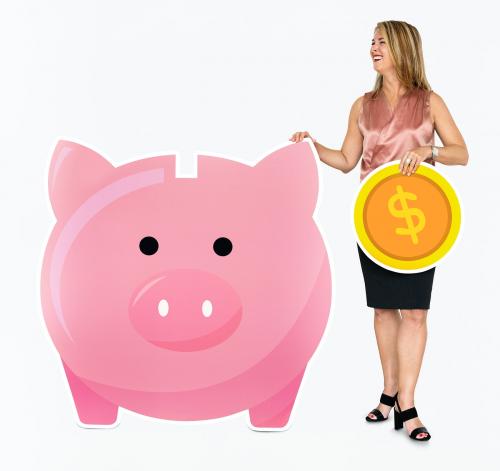 Woman saving money in a piggy bank - 468465