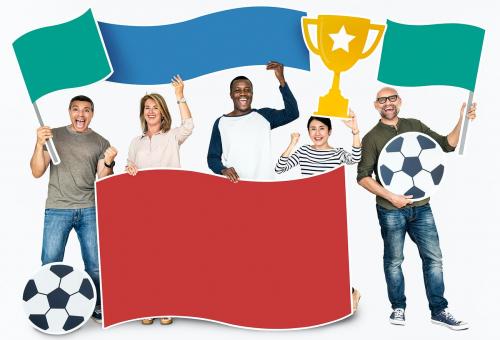 Happy diverse people holding flags and sports cup - 468467