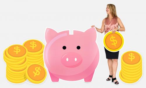 Woman saving money in a piggy bank - 468482