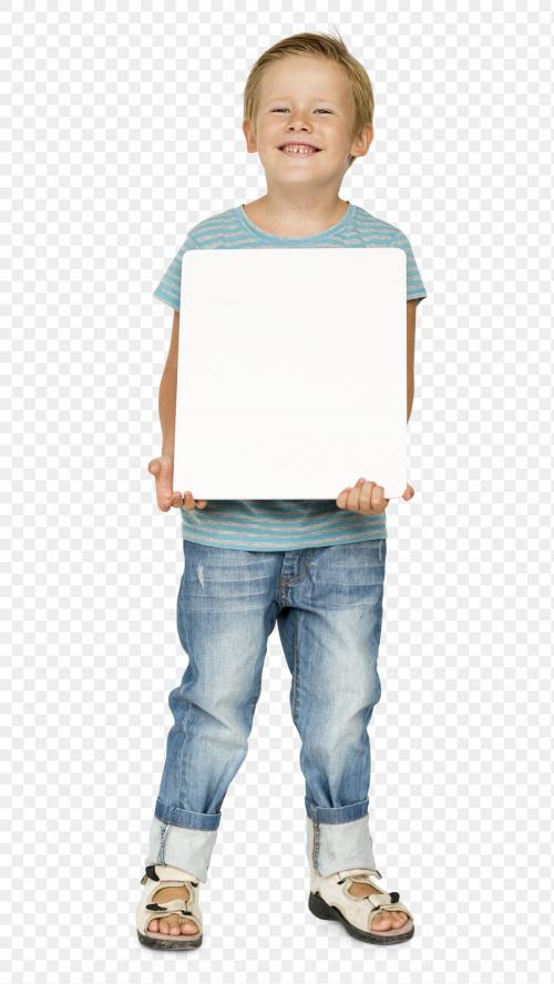 Cute little boy with an empty board transparent png - 1232542