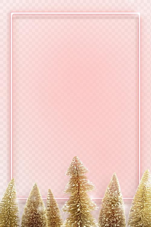 Pink neon frame with gold Christmas trees background transparent png - 1233152