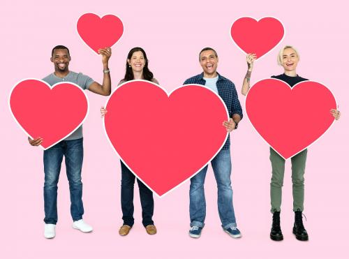 Happy diverse people holding hearts - 469216