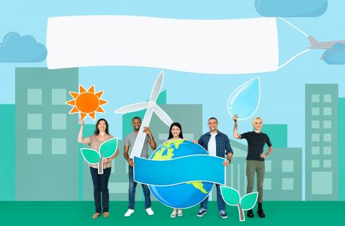 Group of diverse people holding eco friendly icon - 469298