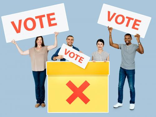 Diverse people holding vote signboards - 469302