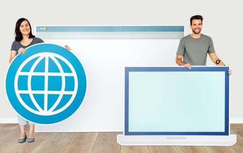 People holding icons related to the theme of internet and connection - 451440