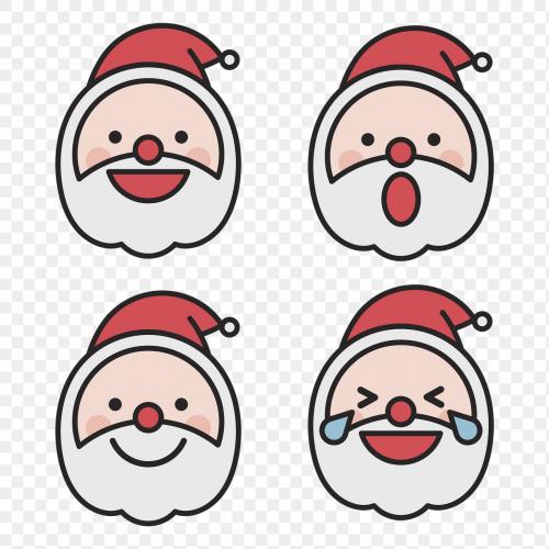 Santa emoticon set isolated on transparent vector - 1230303