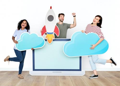 Cloud storage and innovation concept shoot featuring a rocket icon - 451562