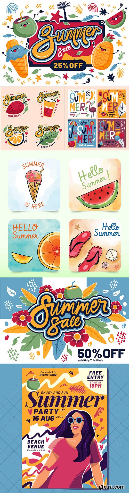 Colorful Summer Sale and Flat Design Emblems 8xEPS Colorful Summer Sale and Flat Design Emblems 8xEPS