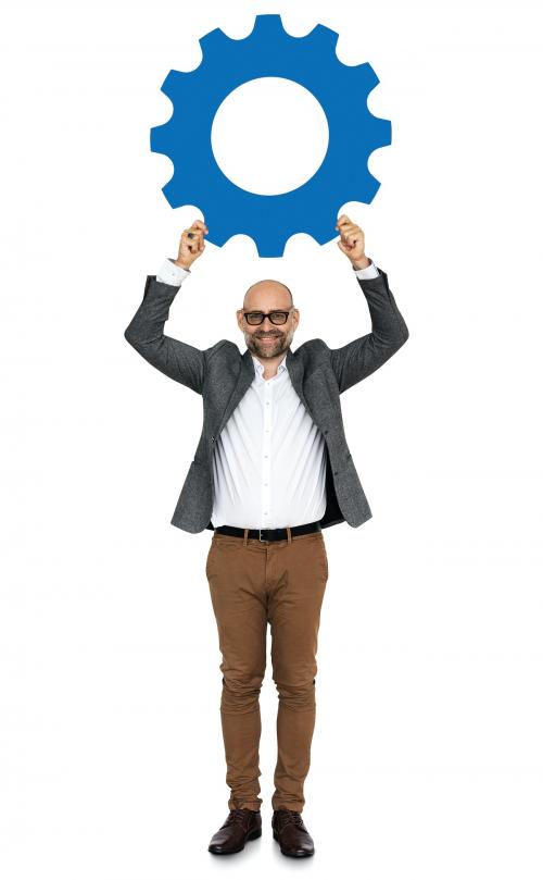 Businessman holding a cogwheel icon - 468182