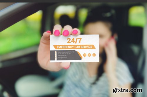 Business Card Car Scene Mockup