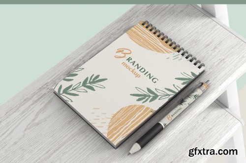 Notebook With Pen Branding Mockup