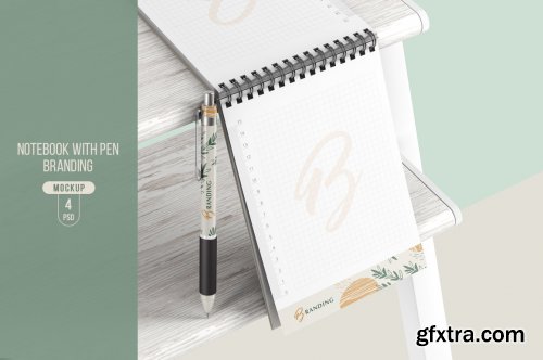 Notebook With Pen Branding Mockup