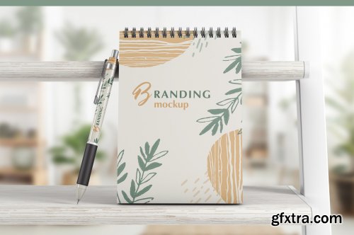 Notebook With Pen Branding Mockup