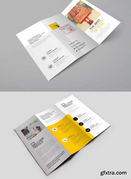 Business Trifold Brochure Layout with Yellow Accents 354420117