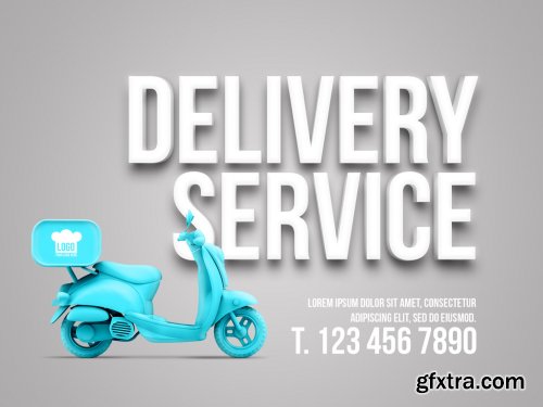 Delivery Service Advertising with Text and Color Motorcycle Mockup 354400886