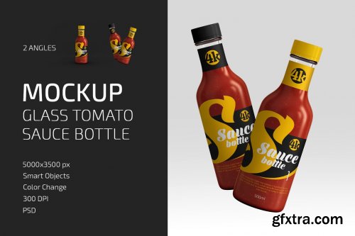 CreativeMarket - Glass Tomato Sauce Bottle Mockup Set 4998075