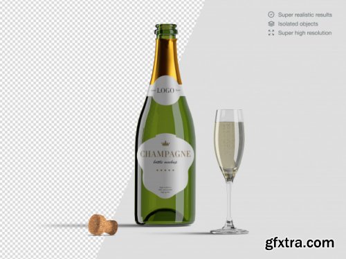 Realistic isometric variety of champagne bottles mockup template