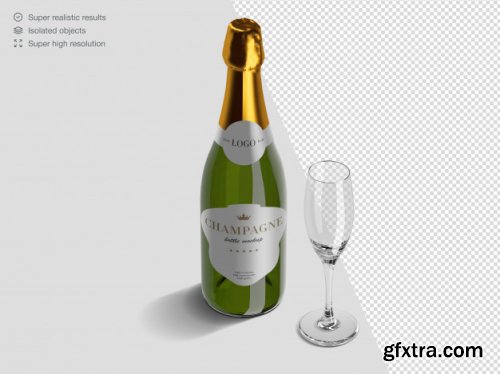 Realistic isometric variety of champagne bottles mockup template