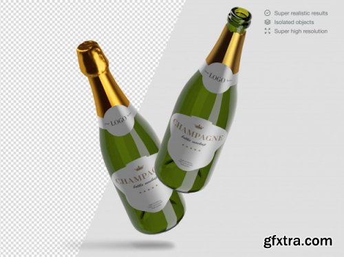 Realistic isometric variety of champagne bottles mockup template