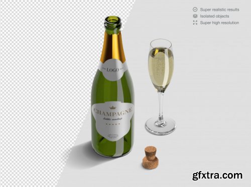 Realistic isometric variety of champagne bottles mockup template