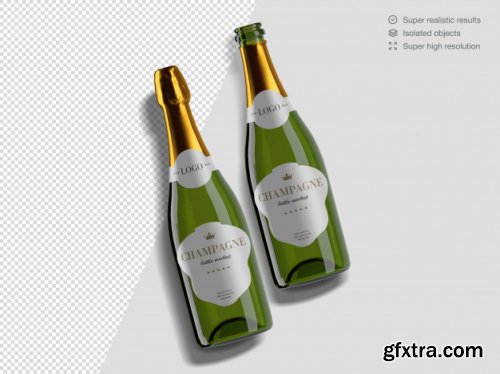 Realistic isometric variety of champagne bottles mockup template