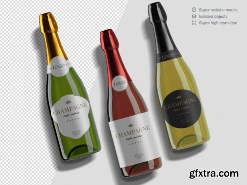 Realistic isometric variety of champagne bottles mockup template