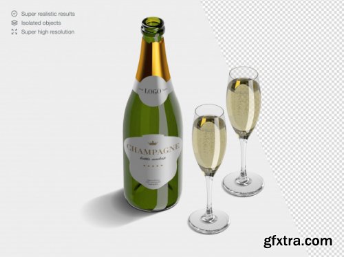 Realistic isometric variety of champagne bottles mockup template