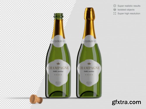 Realistic isometric variety of champagne bottles mockup template