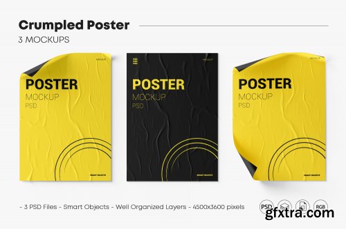 Crumpled Poster Mockup Set