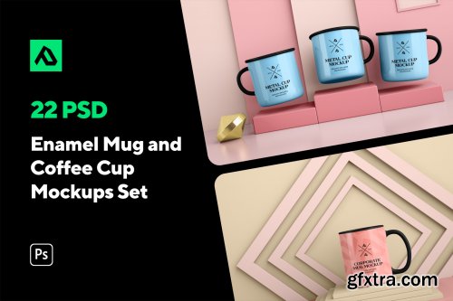 CreativeMarket - Enamel Mug and Coffee Cup Mockups Set 5050333