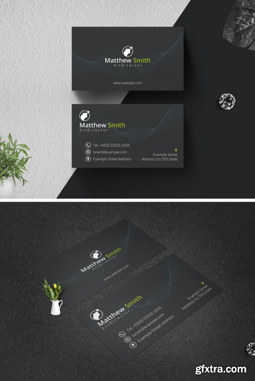 Minimalist Black and Green Business Card Layout 356214292