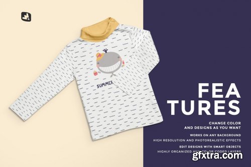 CreativeMarket - Toddler Turtle Neck Tshirt Mockup 4590955