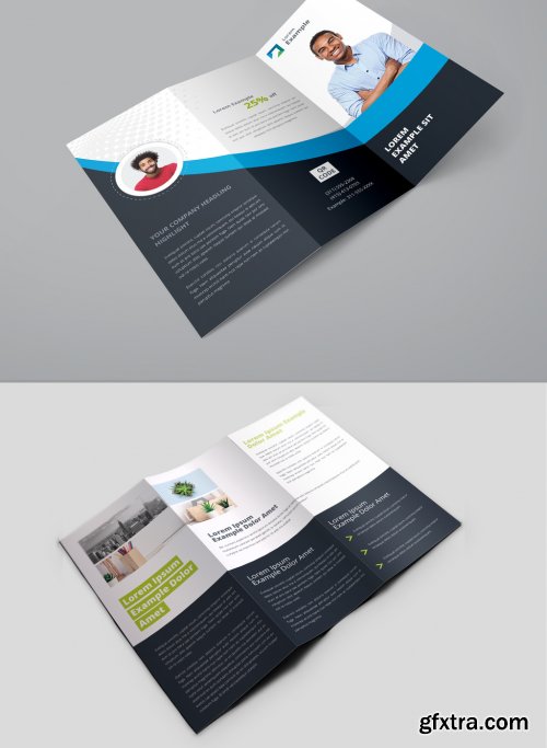 Blue and Dark Gray Trifold Brochure Layout 358342161