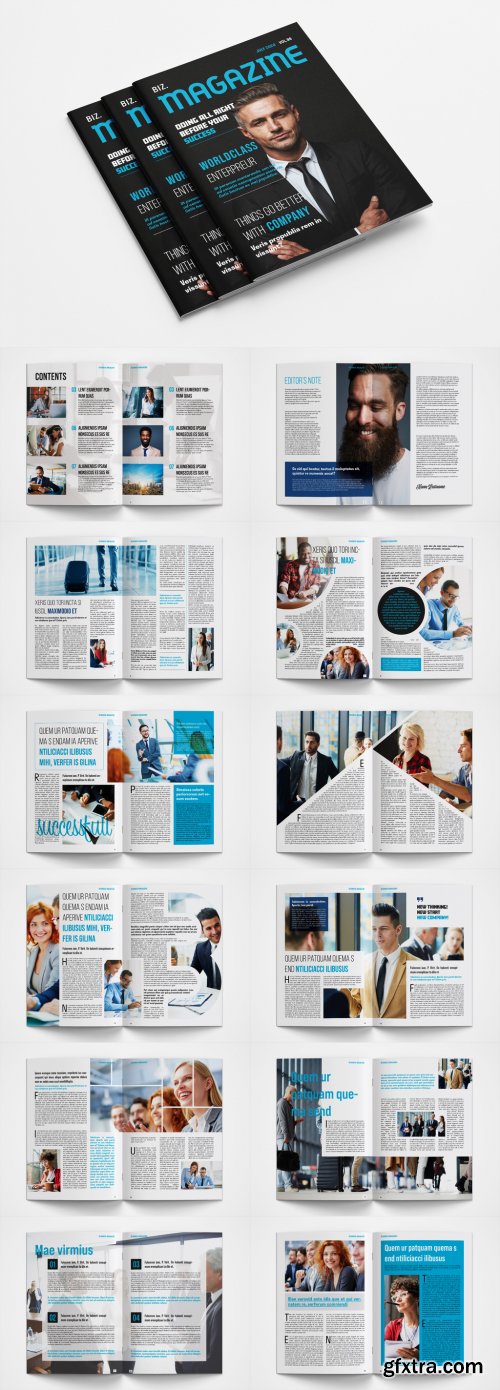 Business Magazine Layout with Blue Accents 358338181