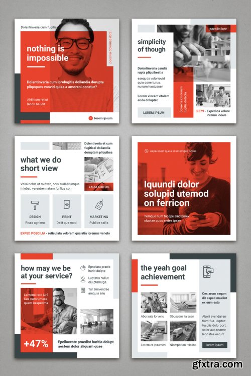 Light Gray and Red Square Social Media Post Layouts 358375077