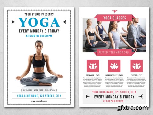 Yoga Flyer Layouts with Blue and Pink Accents 359535026