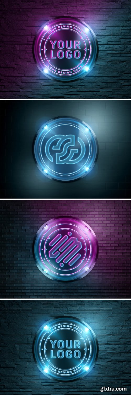 Neon Style Logo on Brick Wall Mockup 359760607