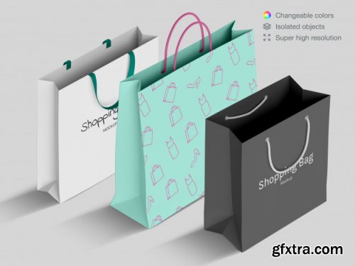 Realistic high angle shopping paper bags mockup