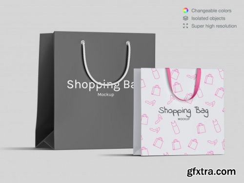 Realistic high angle shopping paper bags mockup