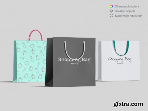 Realistic high angle shopping paper bags mockup